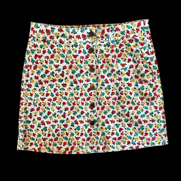 J. Crew Mercantile White Novelty Floral Denim Button Front Skirt 2 - Picture 1 of 5